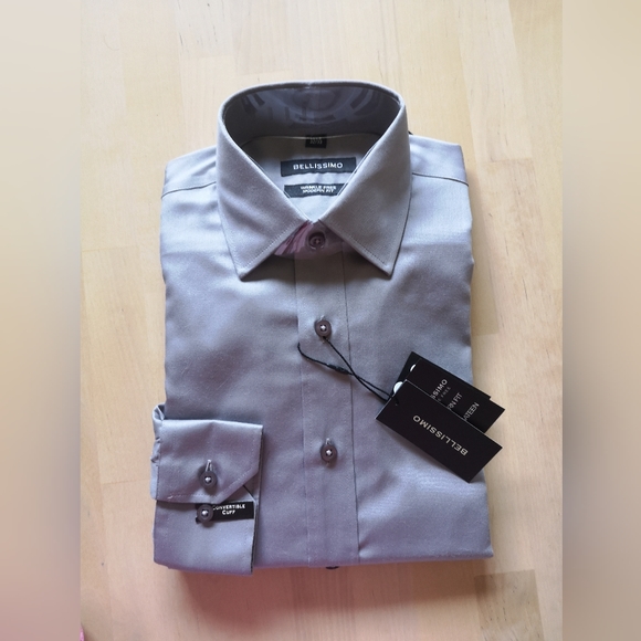 Men's dress shirt, gray sateen, 14.5R 32/33 - Picture 1 of 3